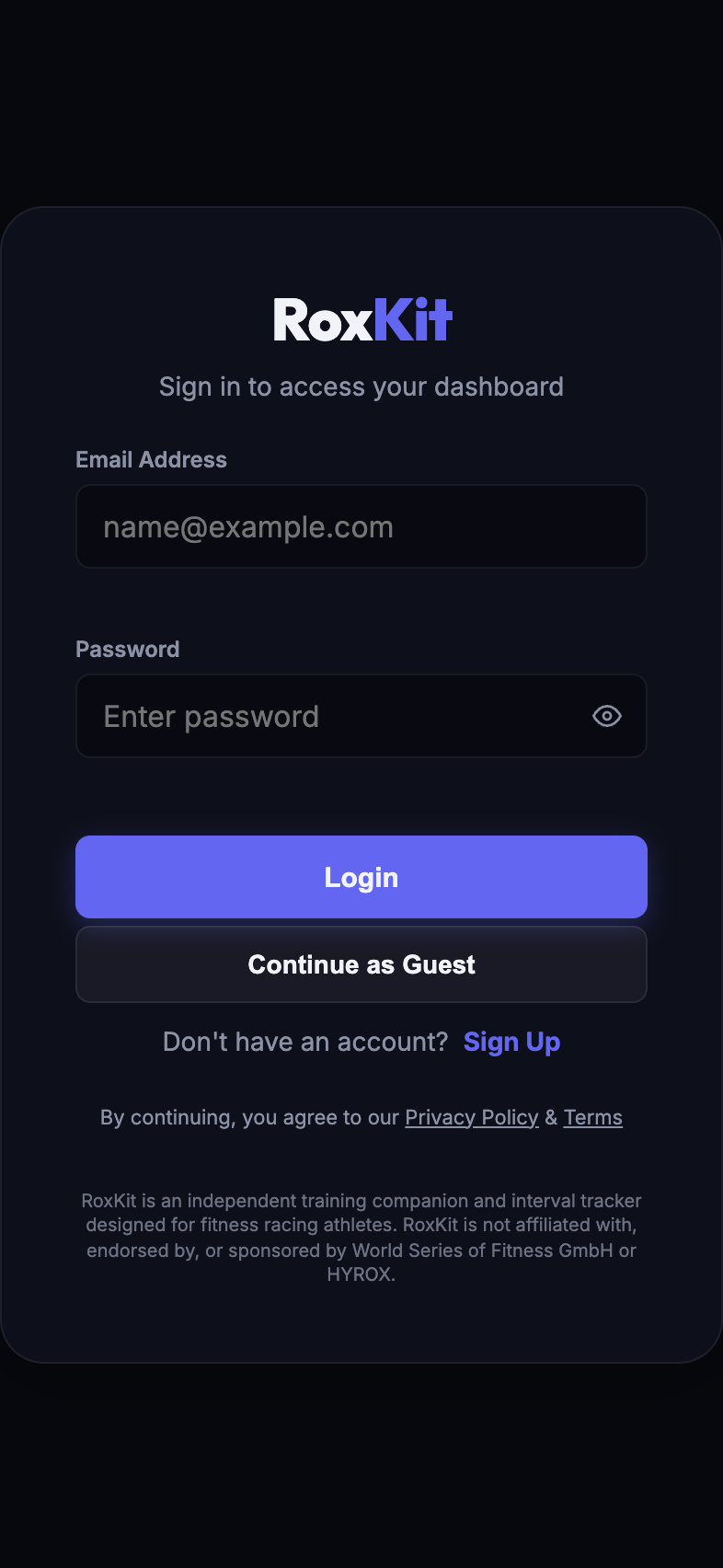 Login Screen Mobile