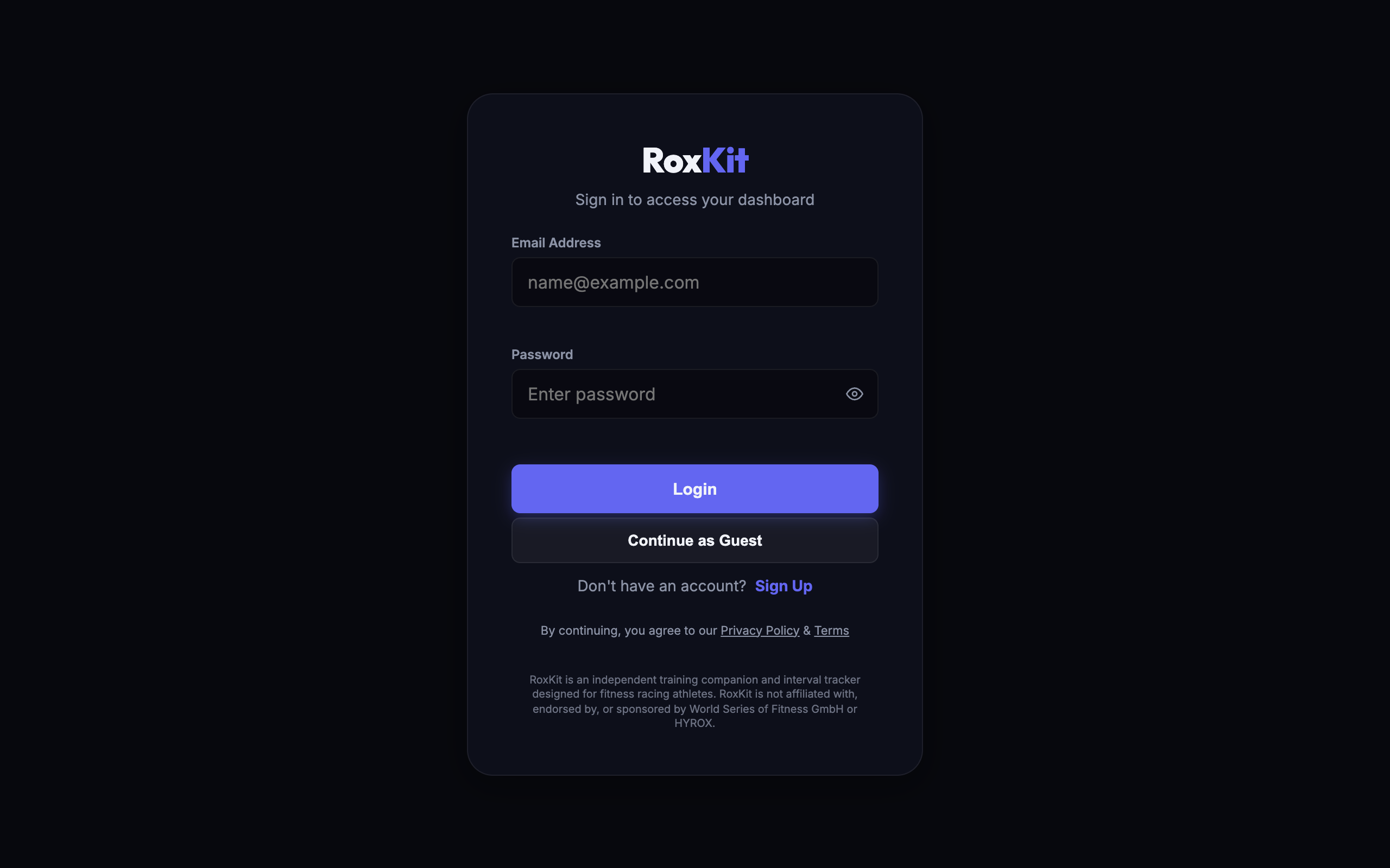 Login Screen Desktop