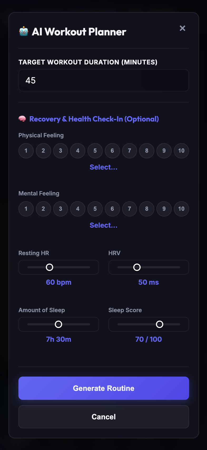 AI Workout Planner Setup Mobile